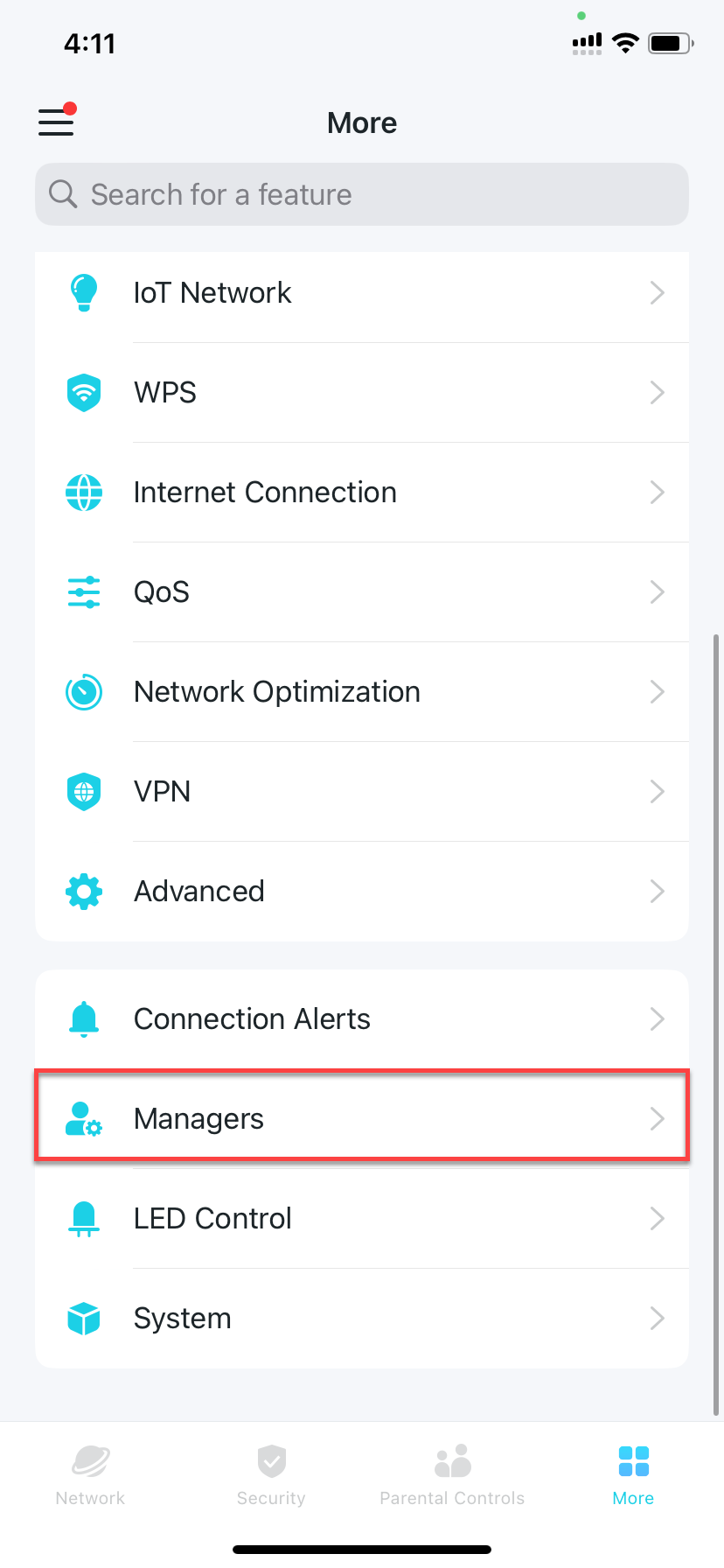 locate Managers in More tab