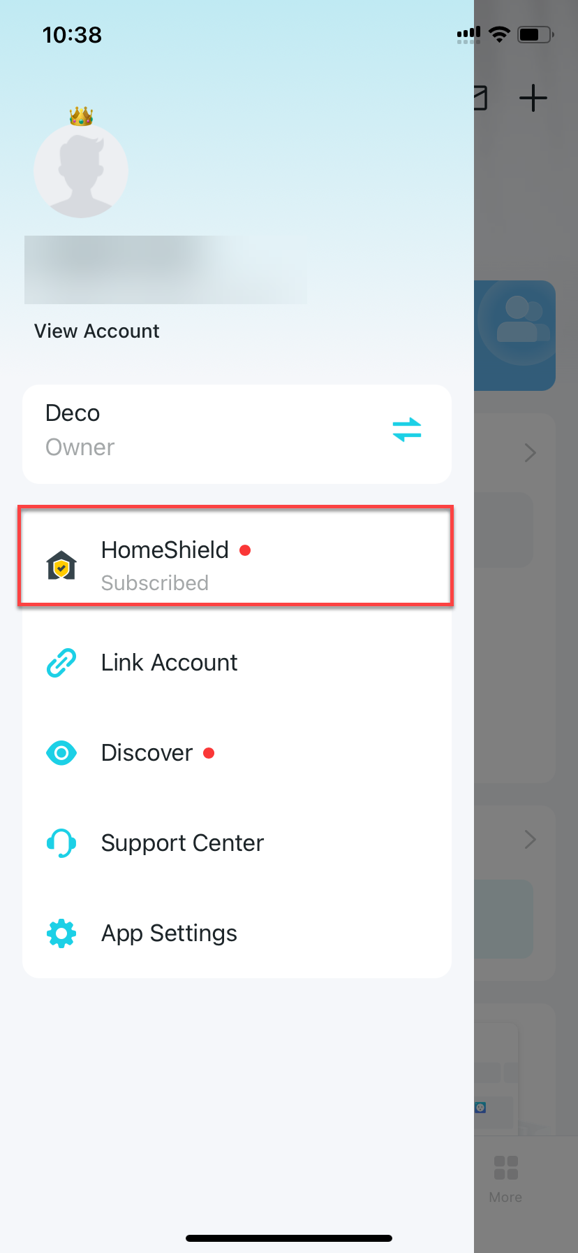 locate HomeShield in the side menu