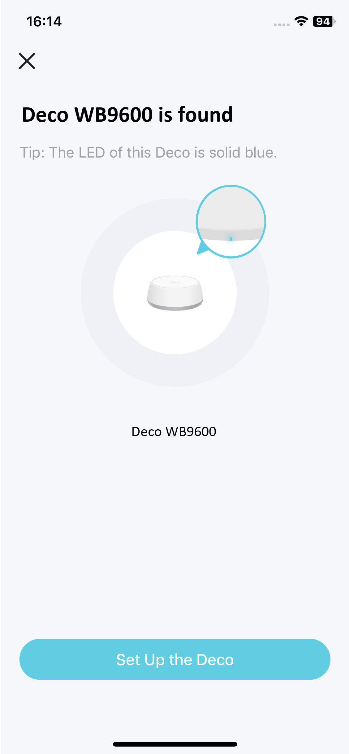 Image displaying your Deco is found by the app.