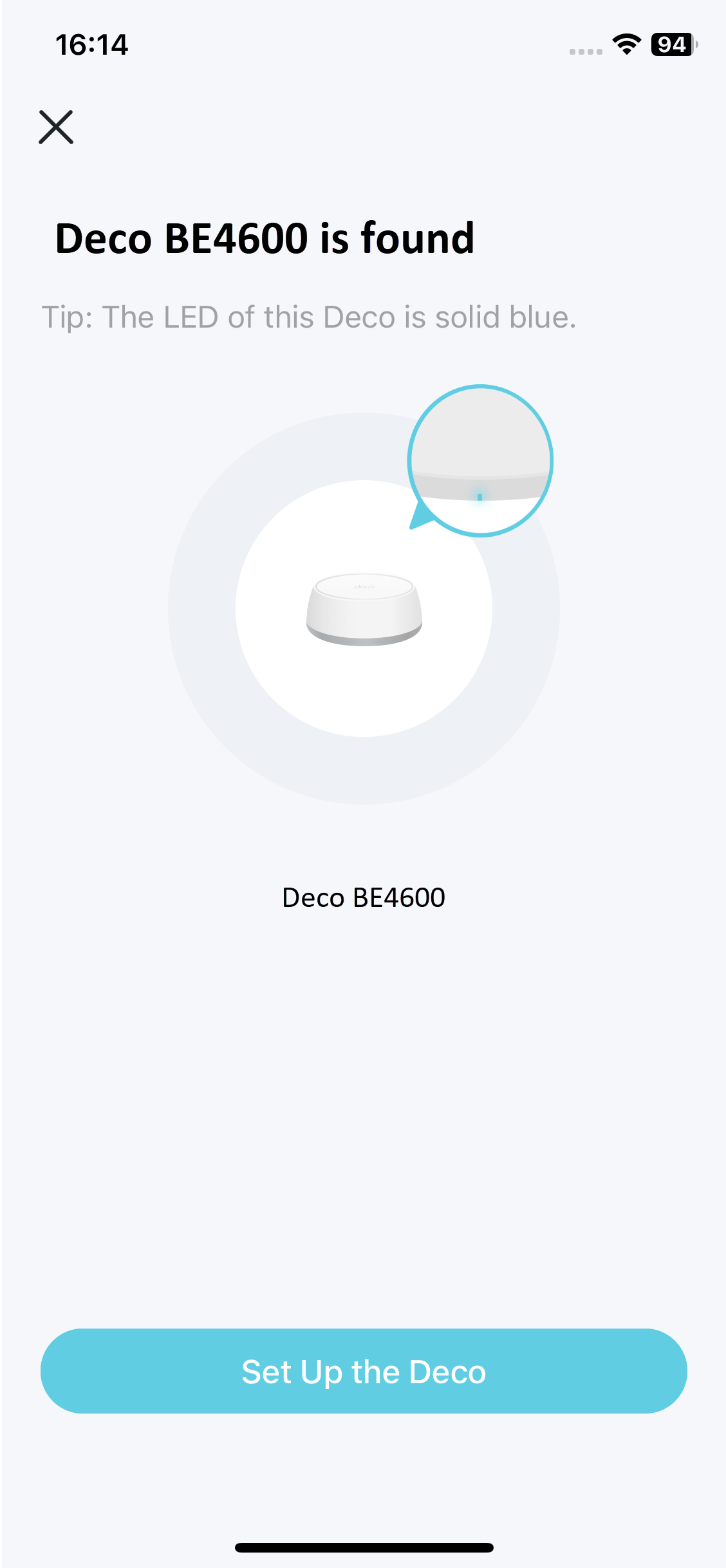 Image displaying your Deco is found by the app.