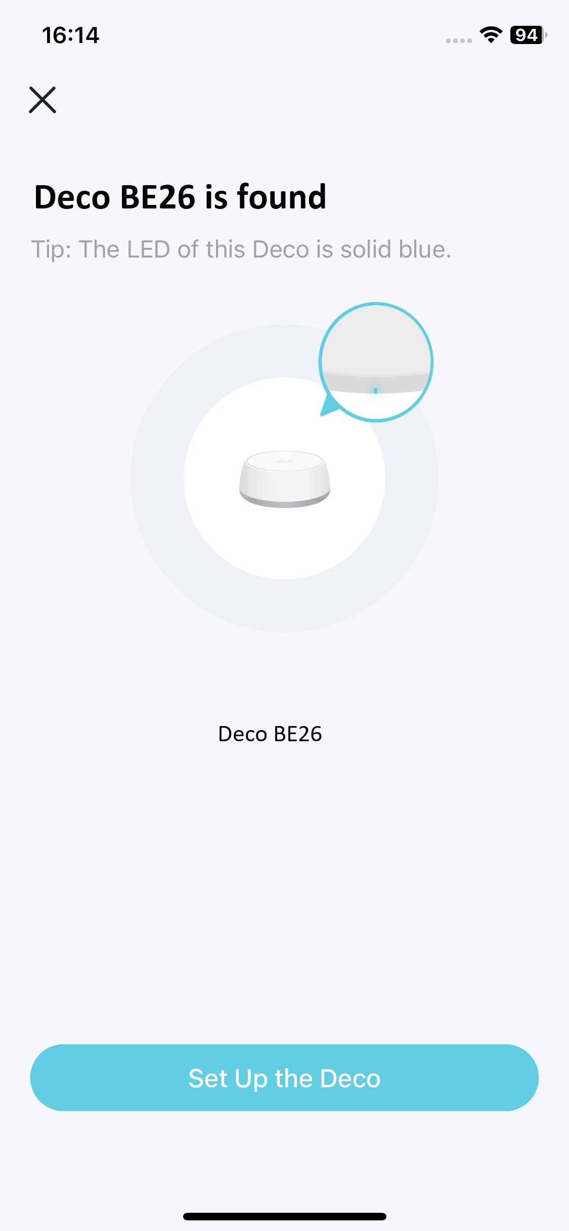 Image displaying your Deco is found by the app.