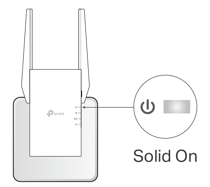 The power LED is solid on