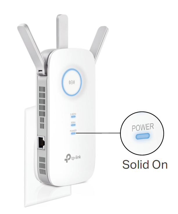 Position the extender. The Power LED is on.