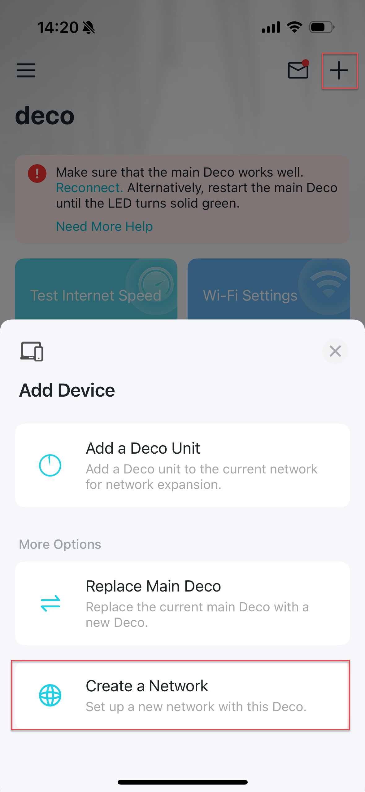 Image displaying where to create a network