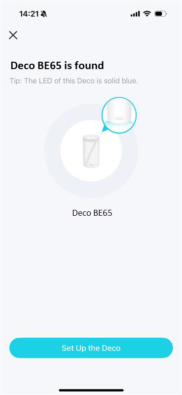 Image displaying your Deco is found by the app.
