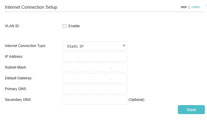 Static IP connection