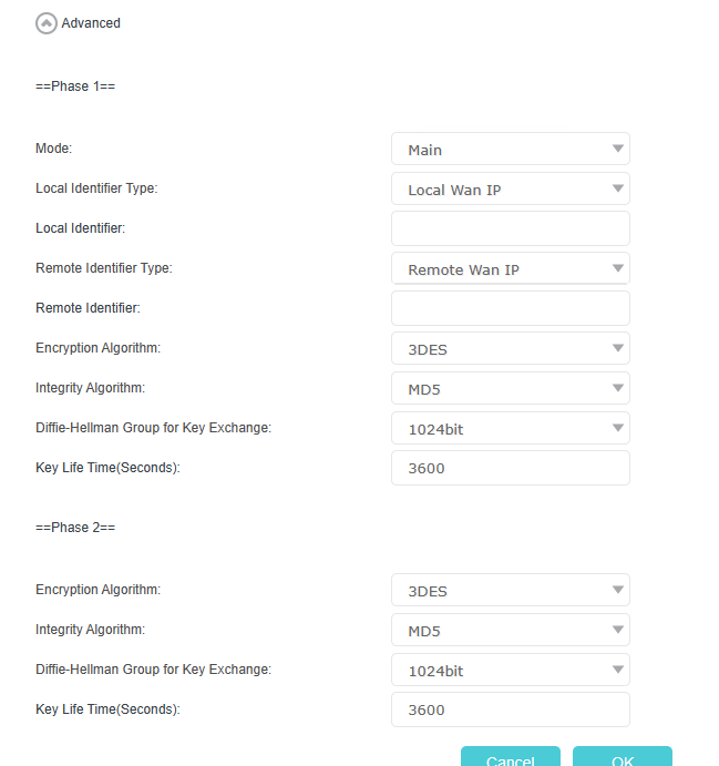 Advanced settings of Phase 1.