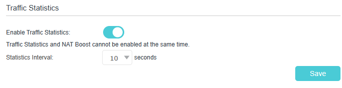 Enable traffic statistics with an interval of 10 seconds as default value.