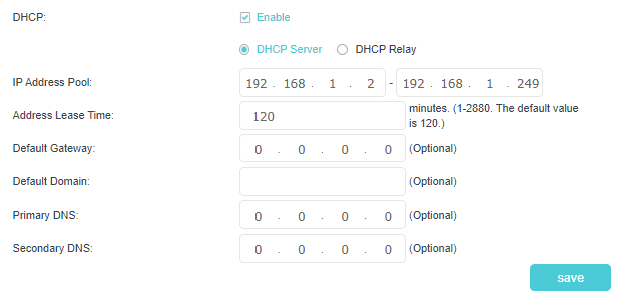 DHCP enabled with relative parameters.