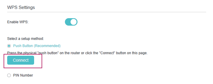 Connect WPS via the connect button on the web page.