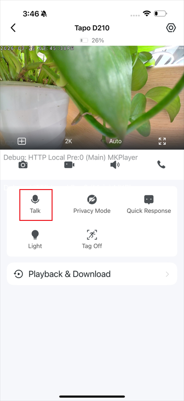 Talk icon in app
