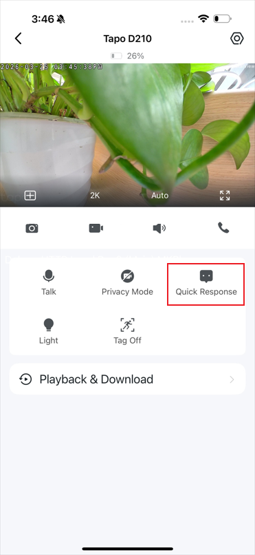 Quick Response button in app
