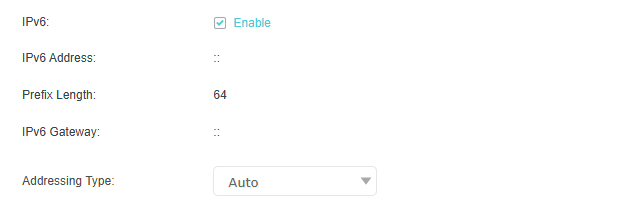 Enable IPv6, and configure addressing type.