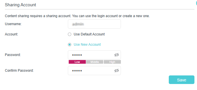 Displays new user account settings with fields for custom password.