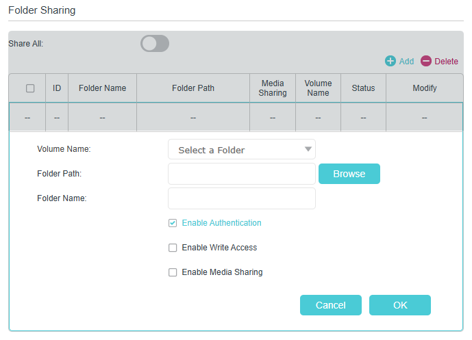 Disable Share all and create a new profile with authentication enabled.