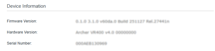 Display device information about firmware version, hardware version and serial number.
