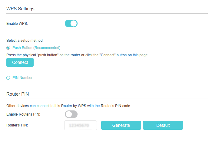 Toggle on to enable WPS function.
