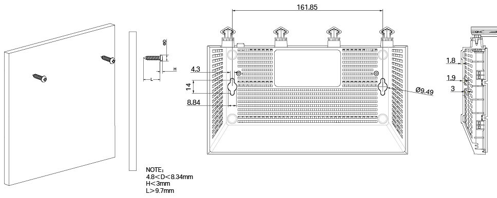 Wall mounting diagram of AX1300