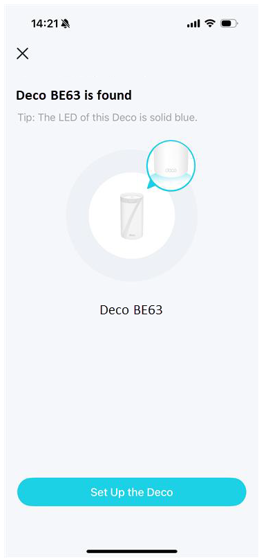 Image displaying your Deco is found by the app.