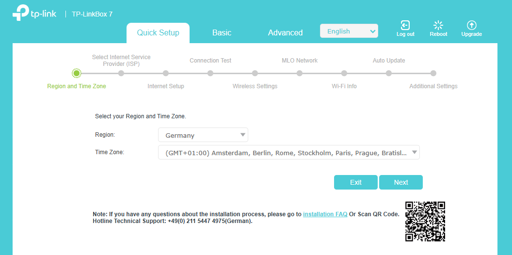 Image of quick setup page