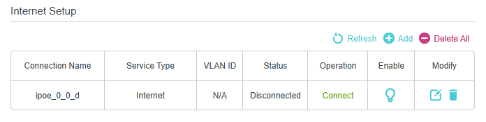 Image of internet connection configuration interface in EWAN mode