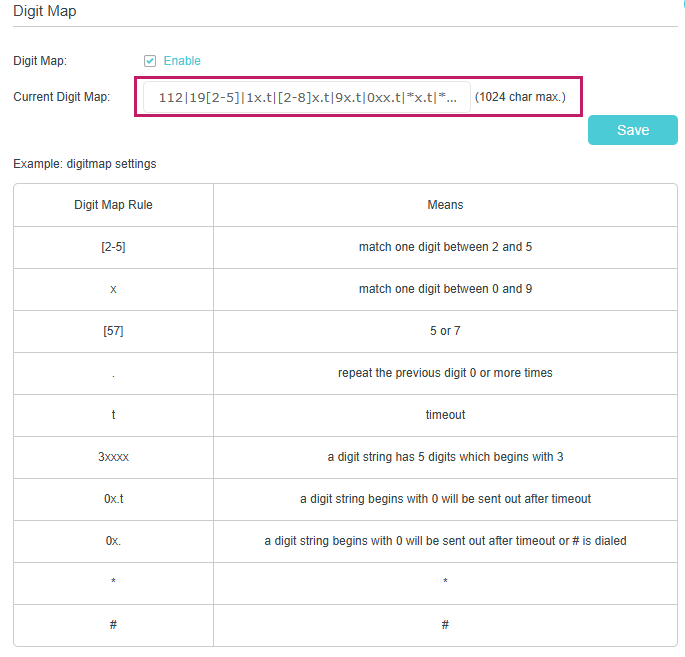 Image of digit map configuration page