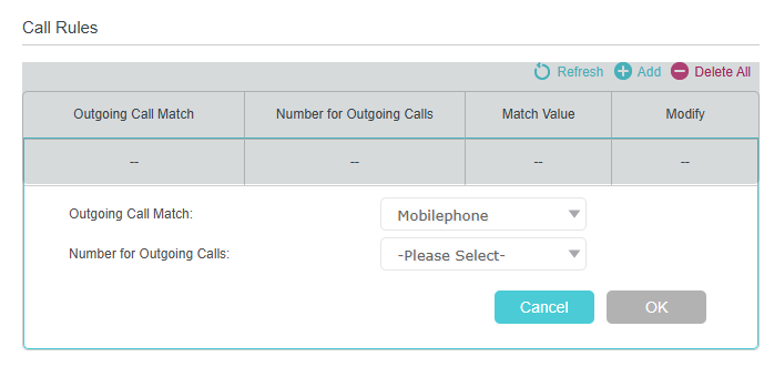 Image of call rulers configuration page
