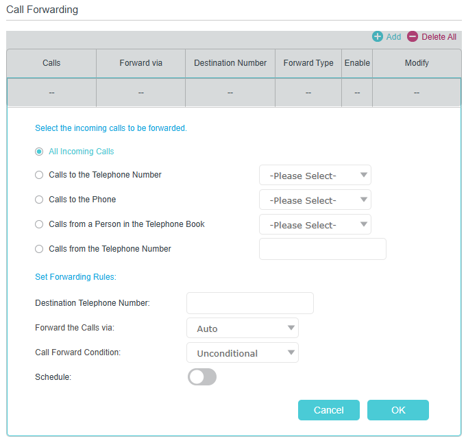 Image of call forwarding configuration