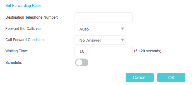 Image of call forwarding condition set to No Answer