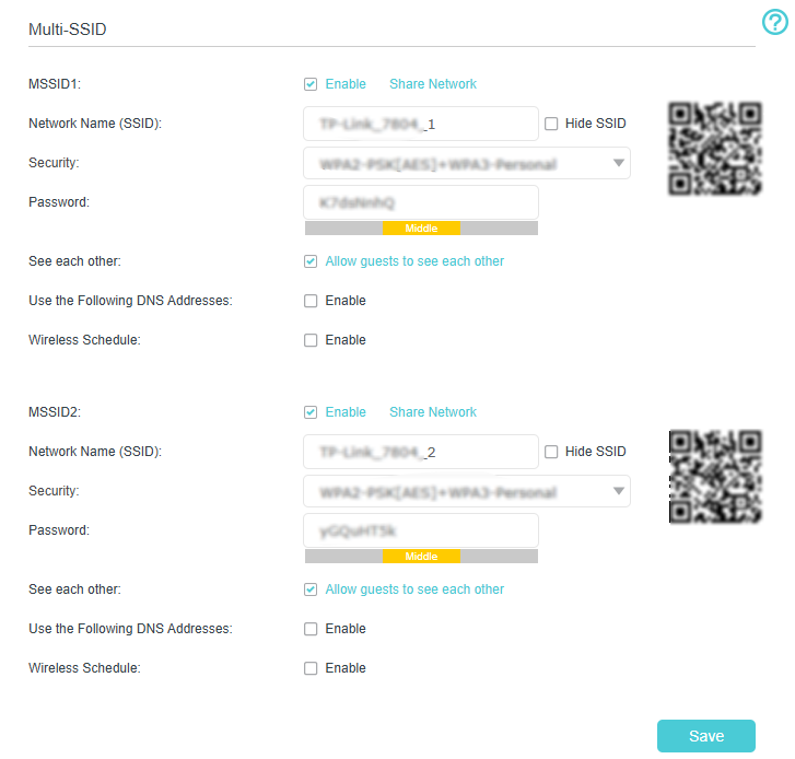 Image of multi ssid settings