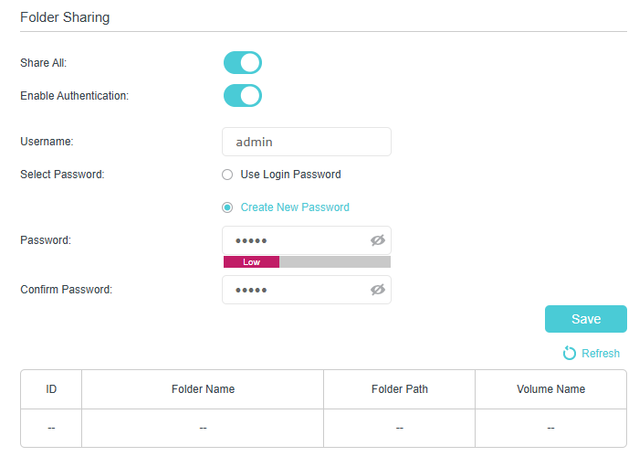 Image of displaying folder sharing setting, with new user account settings.