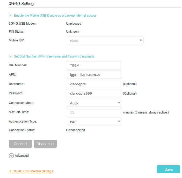 Image of 3G/4G settings