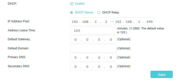 Image for DHCP server settings