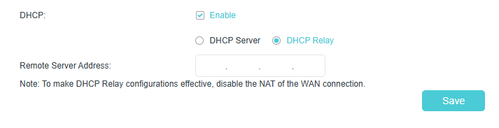 Image for DHCP relay settings