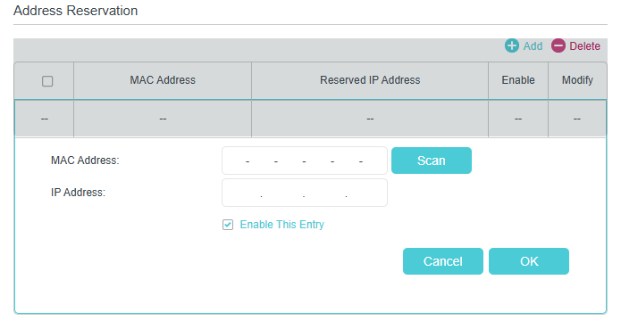 Image for address reservation settings