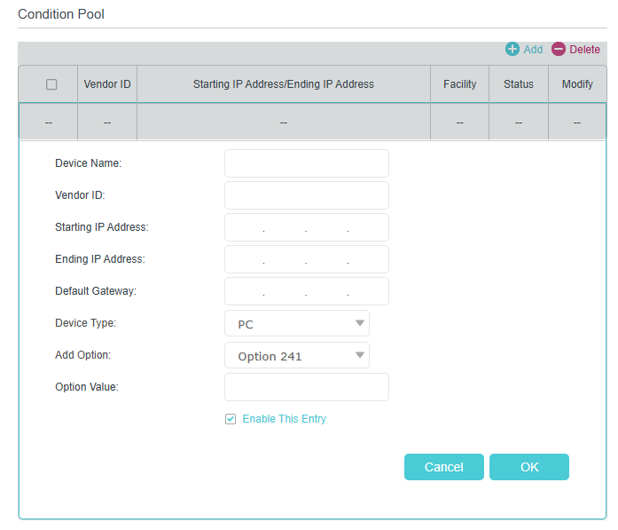 Image of condition pool settings