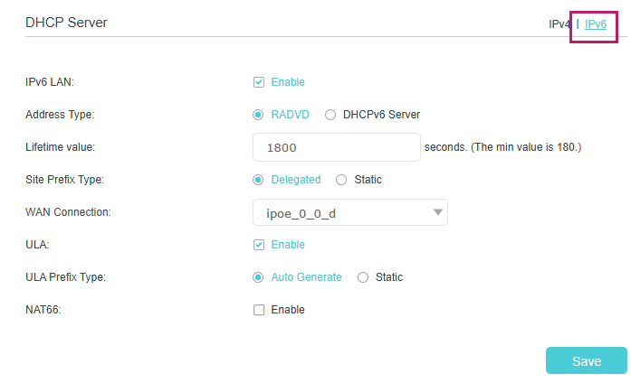 Image for IPv6 RADVD settings