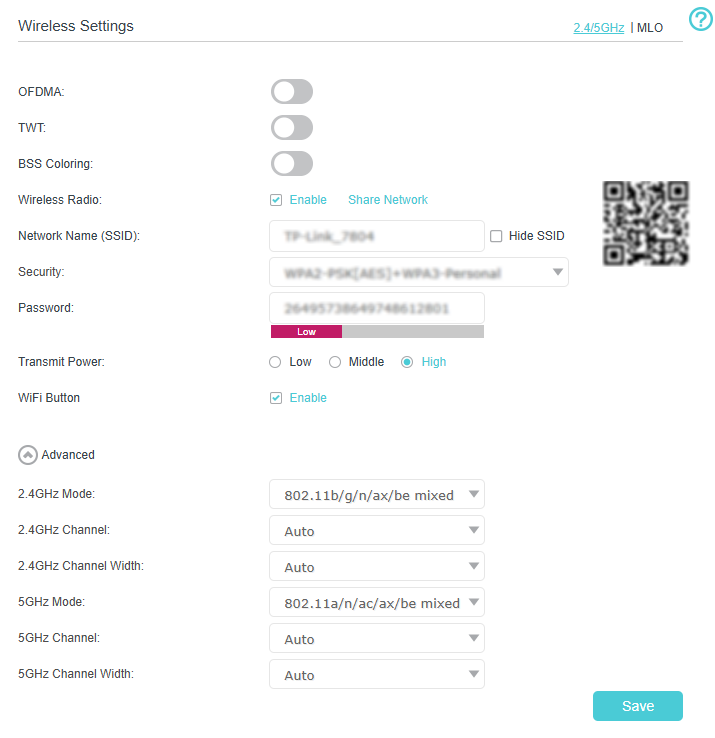 Image of mode and channel settings
