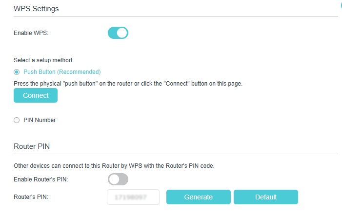 Image of WPS connection settings