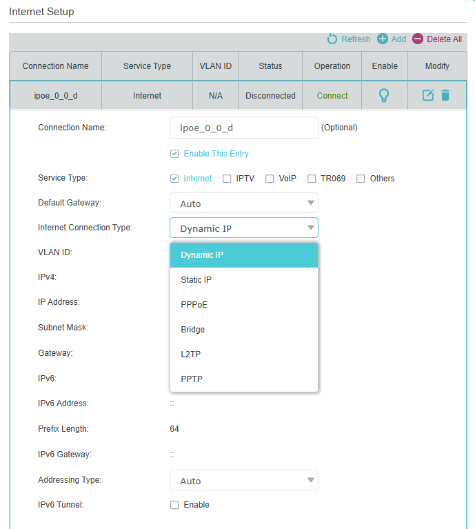 Image of selecting internet connection type