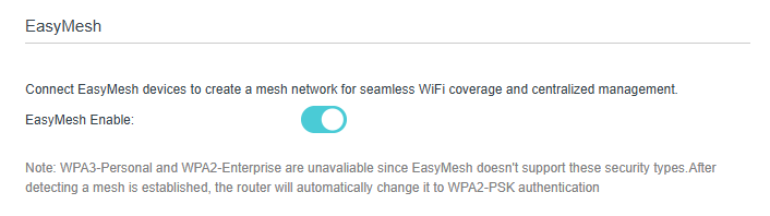 Image of enabling Easymesh feature