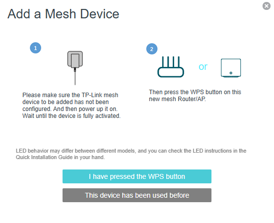 Image of adding mesh device via WPS