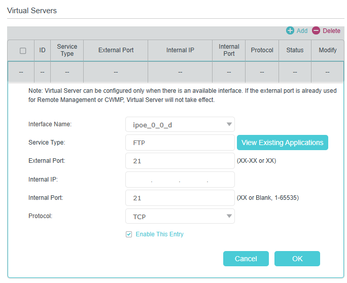 Image of setting example of FTP