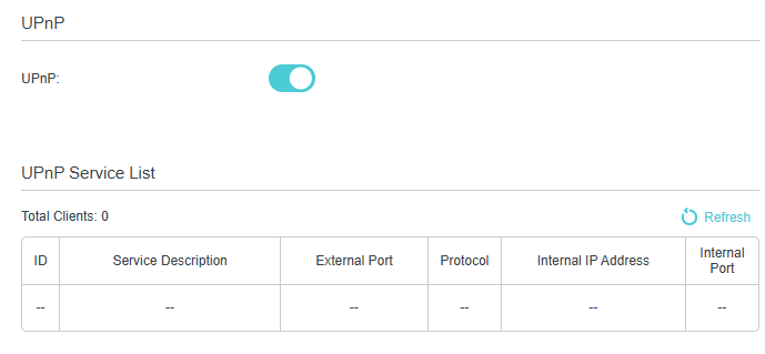 Image of UPnP settings