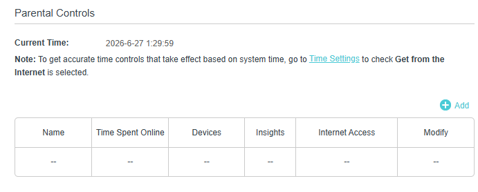 Parental Controls page