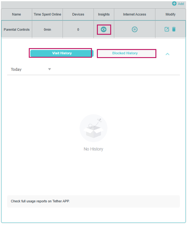 Image of displaying visiting and blocked history