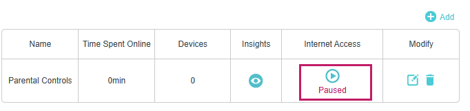 Image of displaying how to pause or resume internet access