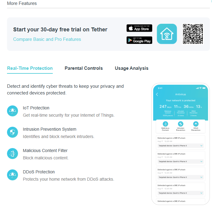The more features page of HomeShield