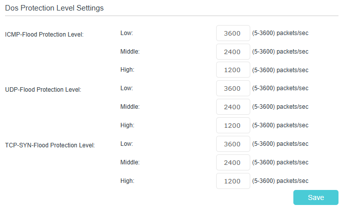 Image of setting DoS protection level