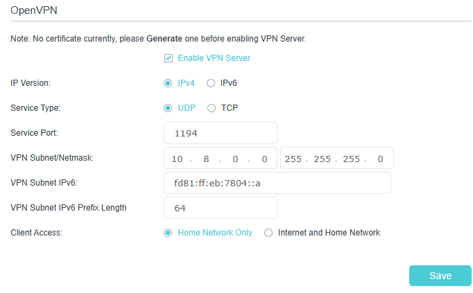 Image of enabling OpenVPN server